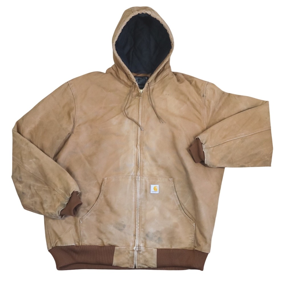 Carhartt Hooded Jacket Mens XL Tall Brown Duck Canvas Quilted Loose Fit OJ0140-M